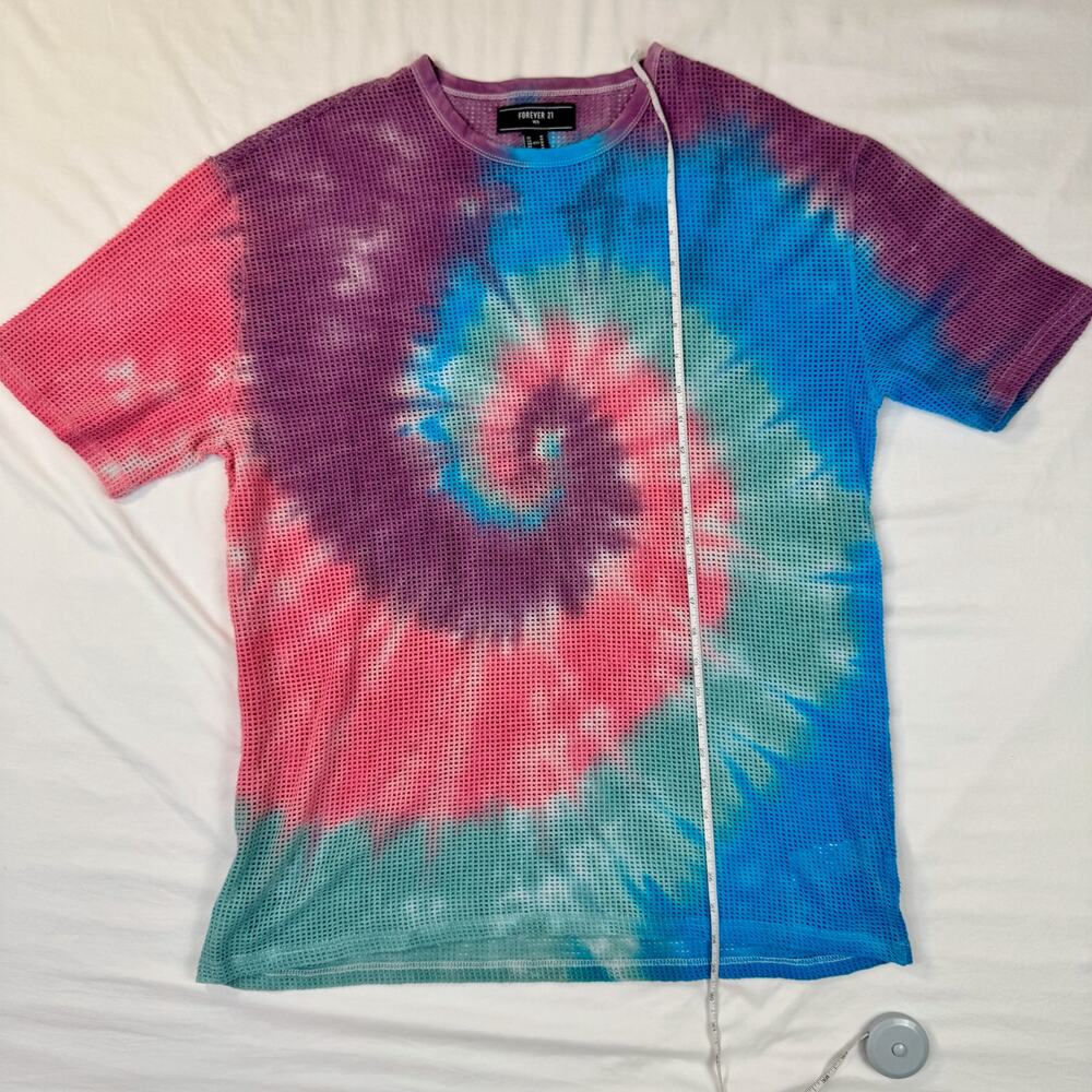 Mesh Tie Dye T-Shirt Men's Medium Y2K Rave Festival Sheer Net Top Grunge 90s - Picture 4 of 11